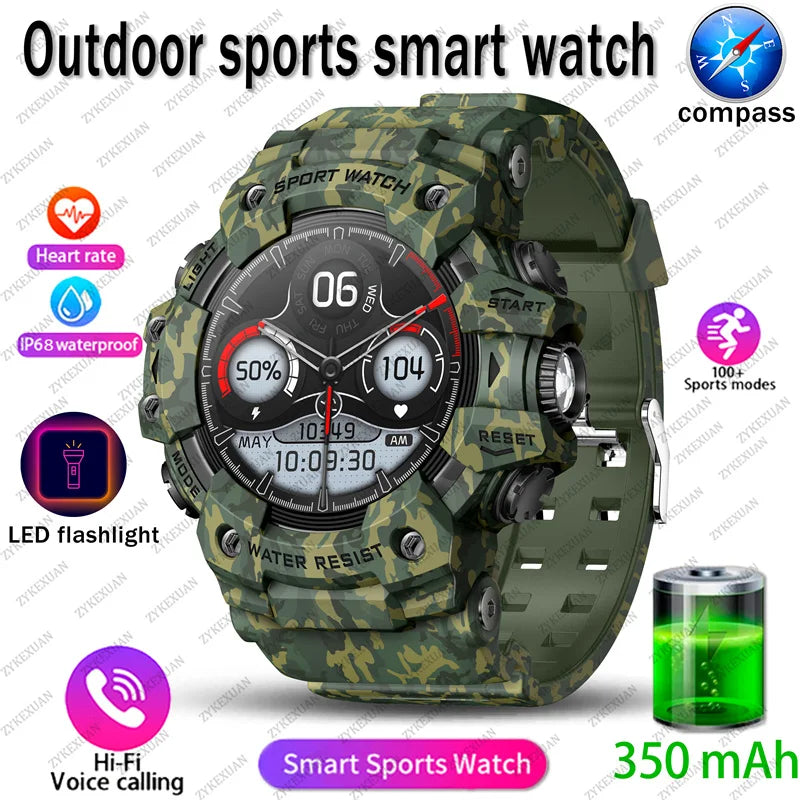 2025 Rugged Sport Smart Watch Bluetooth Calls Colorful Waterproof Military Smartwatches with Flashlight SOS COMPASS for Phone WSJIT