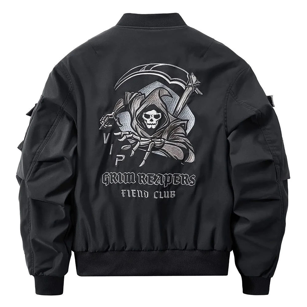 Mens Spring Fall American Street Workwear Jackets 2024 New Zipper Pocket Solid Color Skull Death Embroidery Fashion Trend Jacket WSJIT