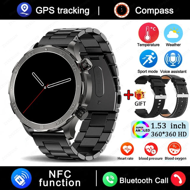 2025 New Bluetooth Call Smart Watch Men For Huawei AMOLED HD Large Screen Heart Rate NFC IP68 Waterproof GPS Sports Smart Watch WSJIT