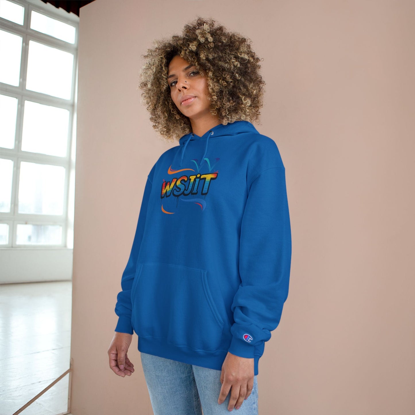 Vibrant Art Champion Hoodie, Colorful Pullover, Unisex Streetwear, Gift for Artists, Casual Sweatshirt, Graphic Clothing Printify