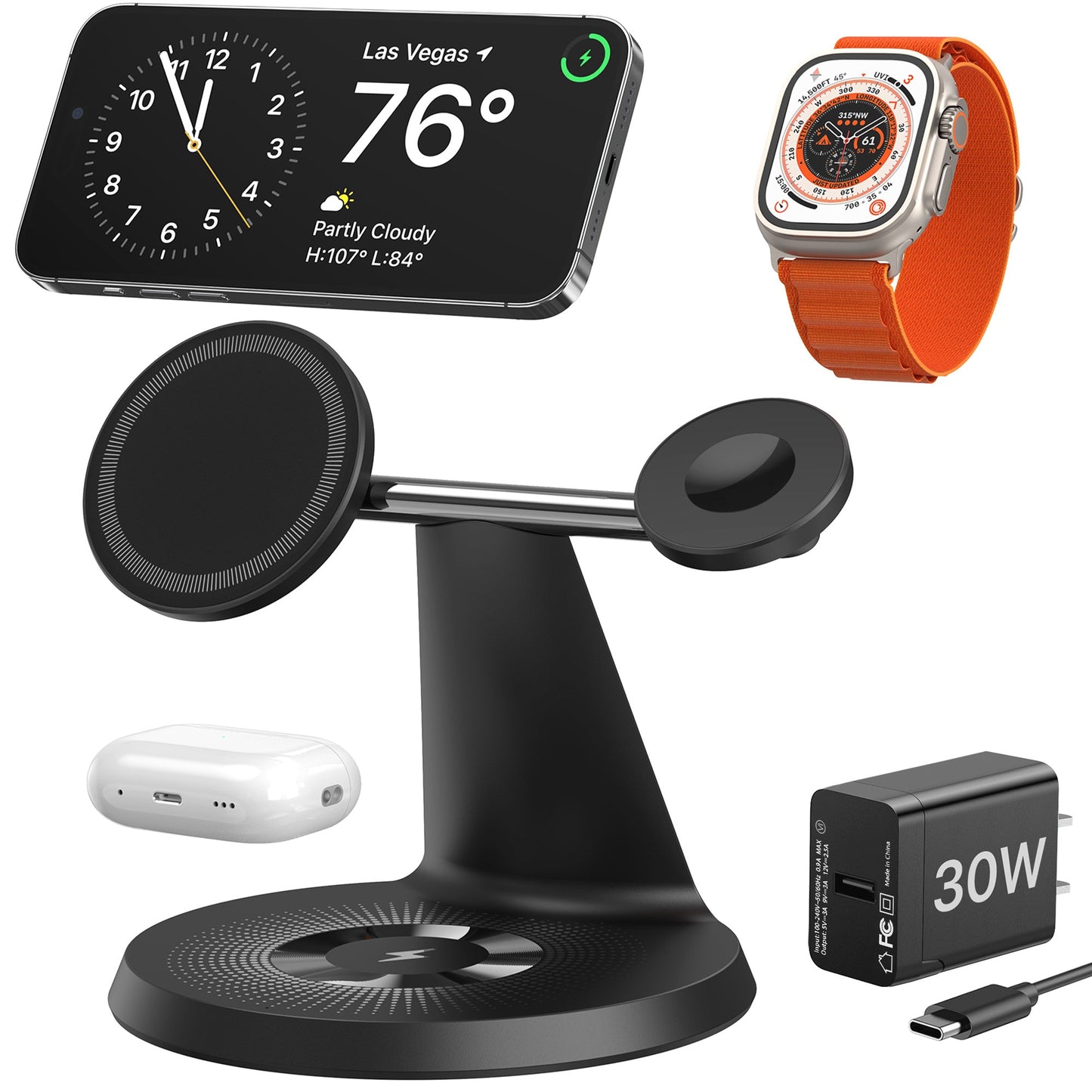 3 In 1 Wireless MagSafe Charging Station For Multiple Devices 30W Adapter Included CJ Dropshipping