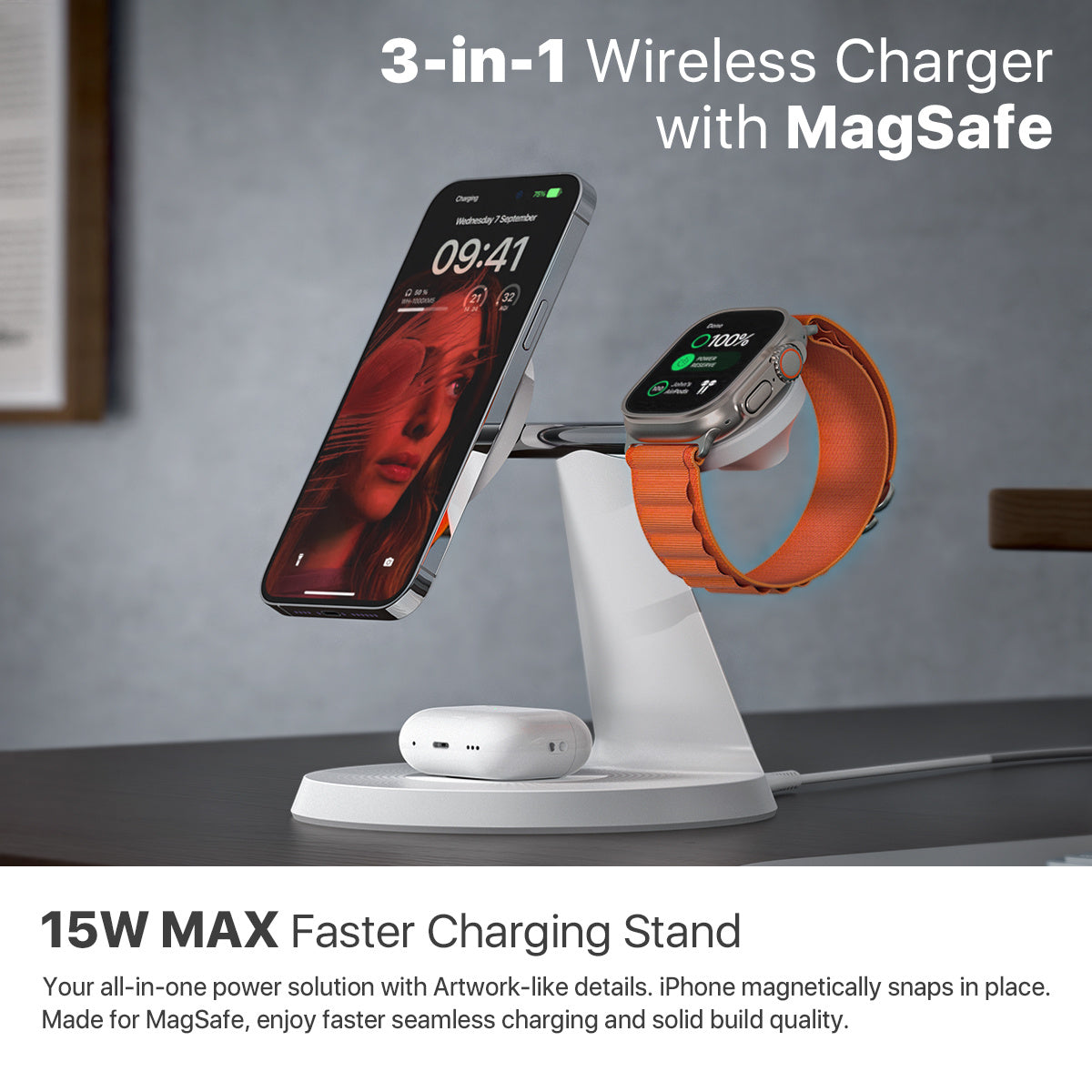 3 In 1 Wireless MagSafe Charging Station For Multiple Devices 30W Adapter Included CJ Dropshipping