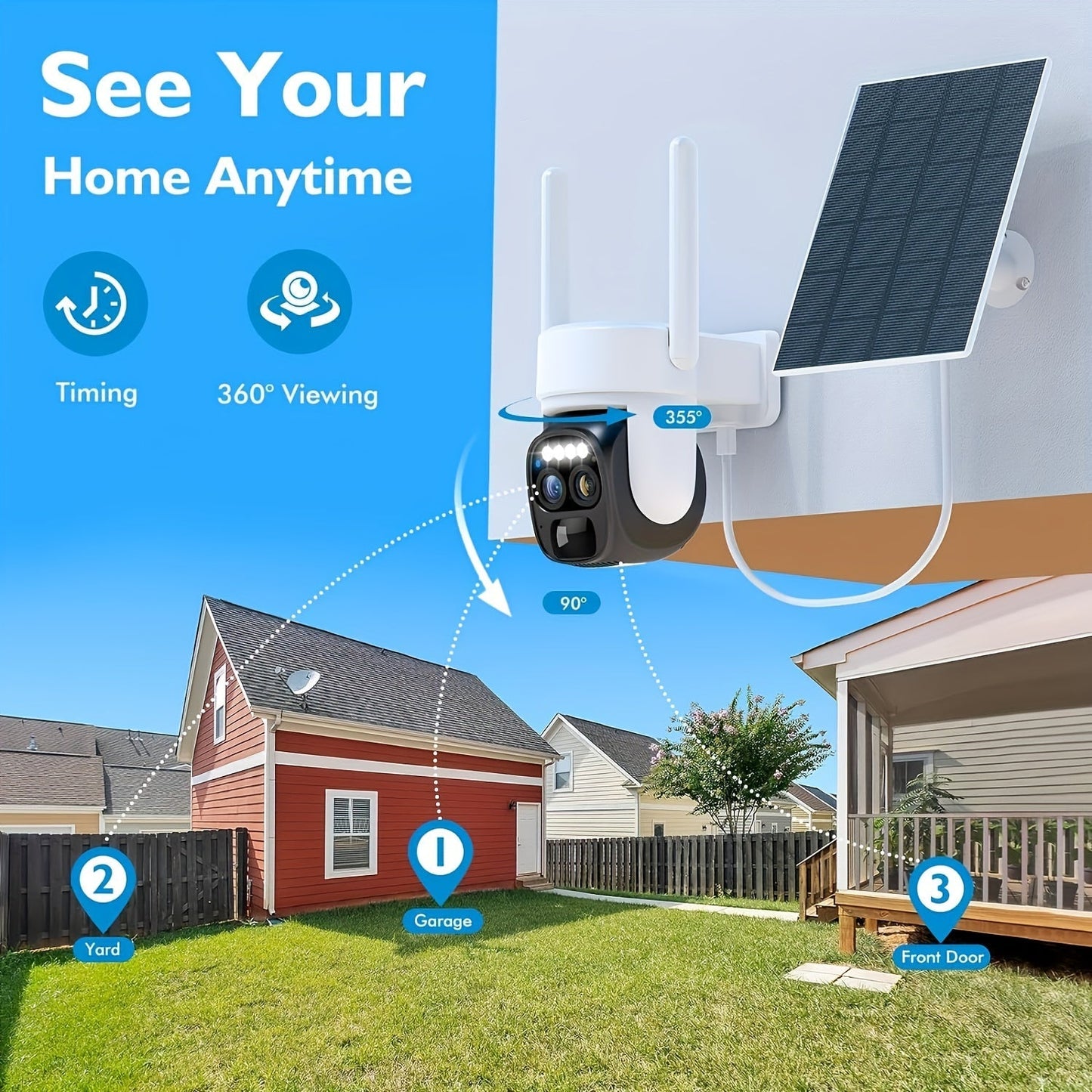 Solar Wireless Security Camera Outdoor 360° HD Zoom-3
