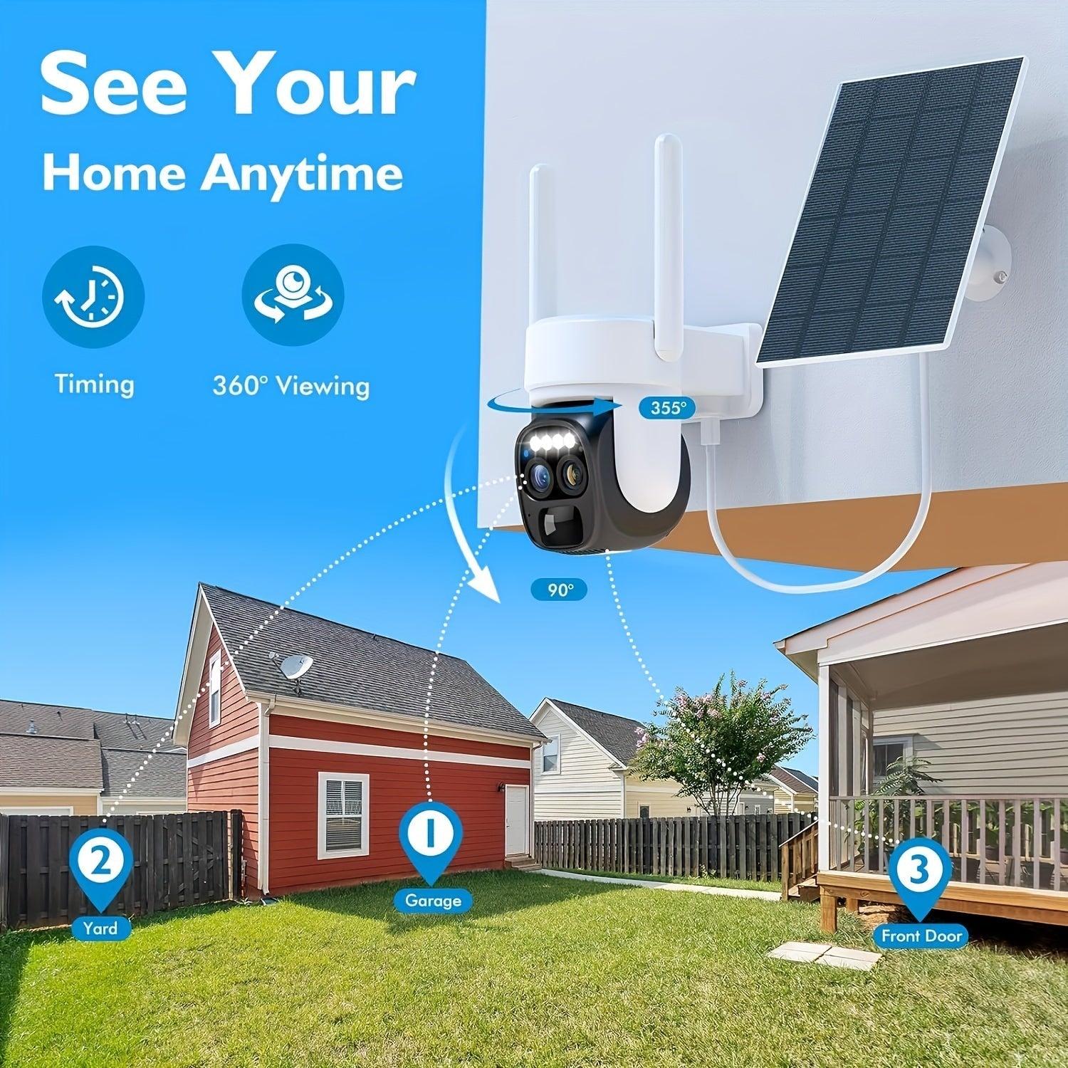 Solar Wireless Security Camera Outdoor 360° HD Zoom-3