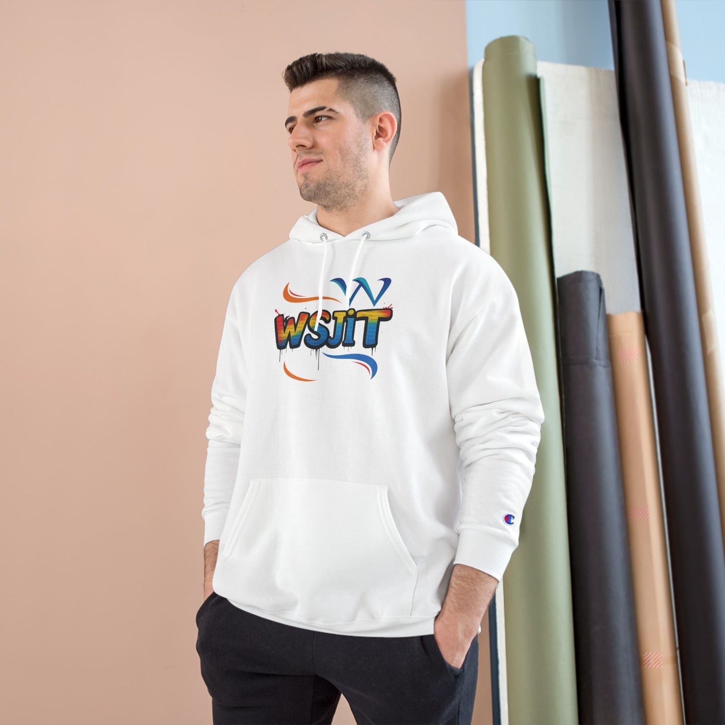 Vibrant Art Champion Hoodie, Colorful Pullover, Unisex Streetwear, Gift for Artists, Casual Sweatshirt, Graphic Clothing Printify