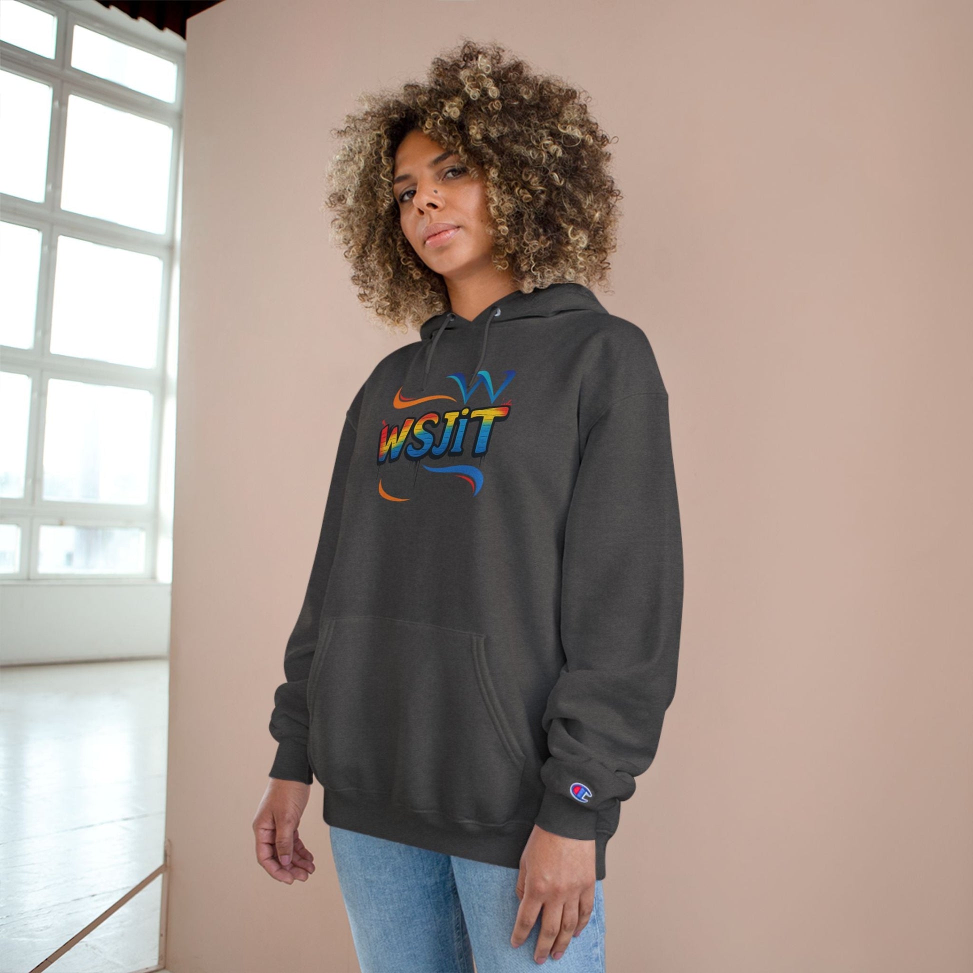 Vibrant Art Champion Hoodie, Colorful Pullover, Unisex Streetwear, Gift for Artists, Casual Sweatshirt, Graphic Clothing Printify