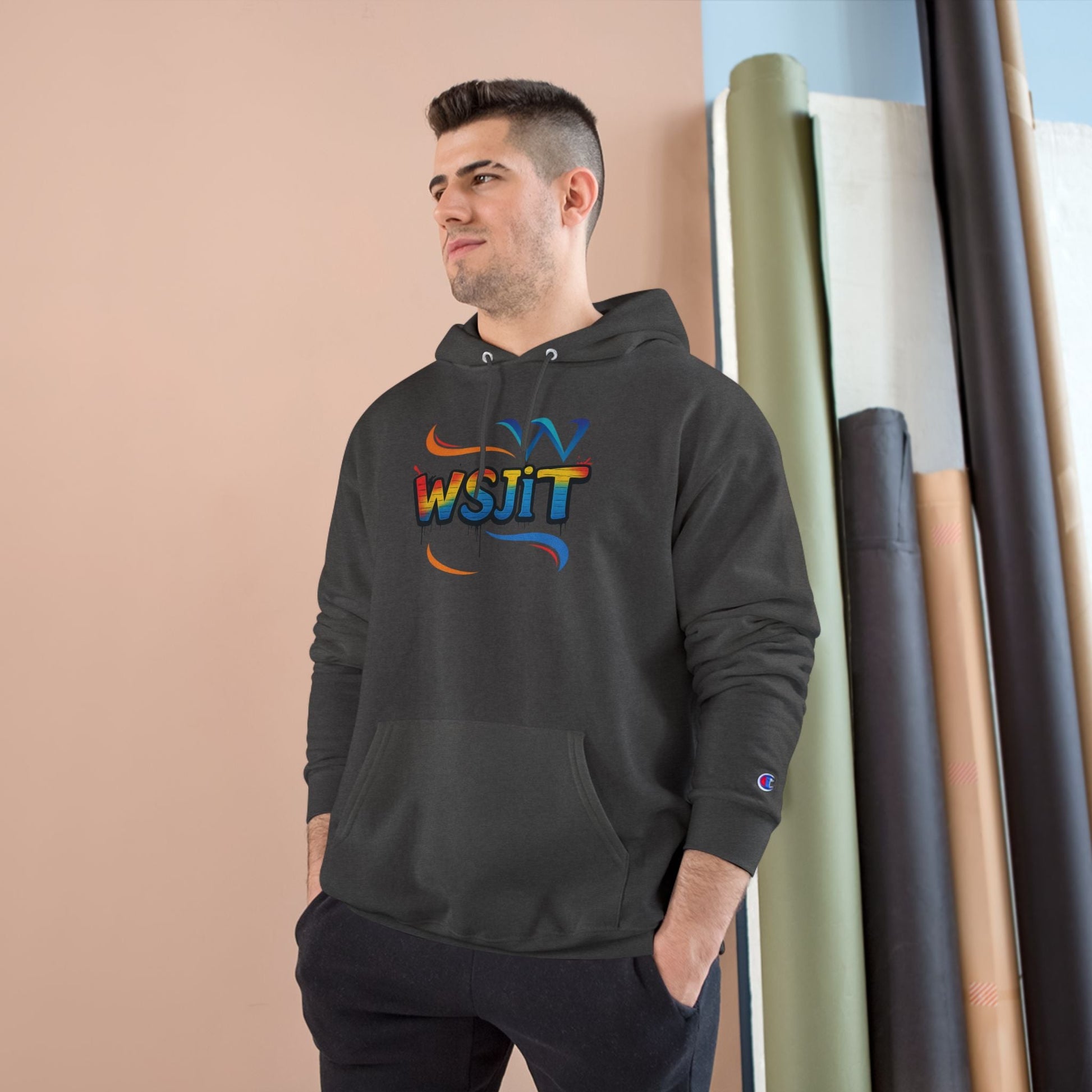Vibrant Art Champion Hoodie, Colorful Pullover, Unisex Streetwear, Gift for Artists, Casual Sweatshirt, Graphic Clothing Printify