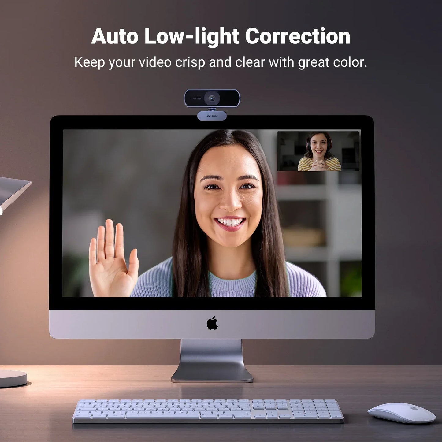 1080P HD Webcam Dual Mics Auto Light Correction Black-3