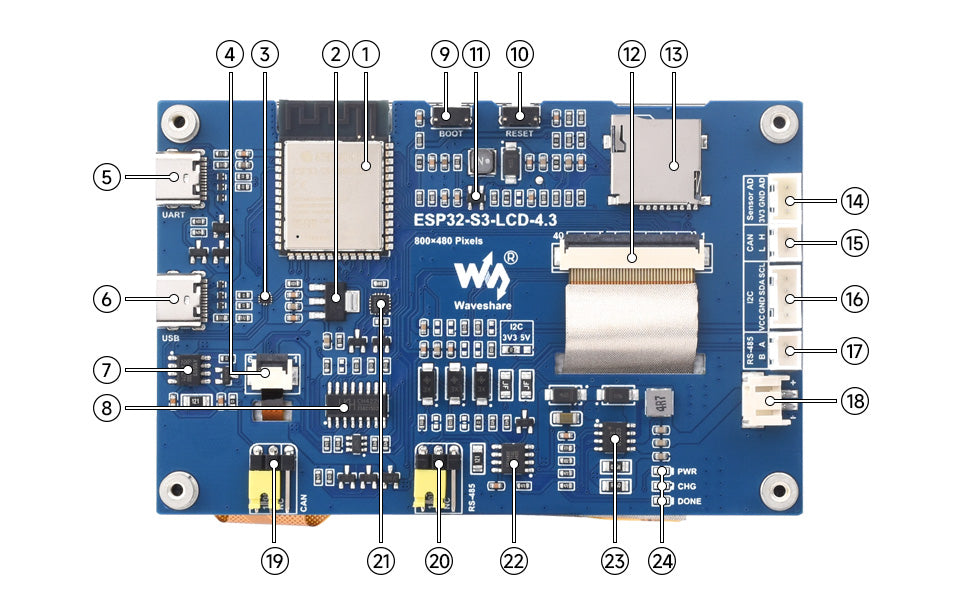 ESP32-S3 4.3-Inch Capacitive Touch Screen Development Board Dual-Core Processor 240MHz Support WiFi Bluetooth On-Board Antenna WSJIT