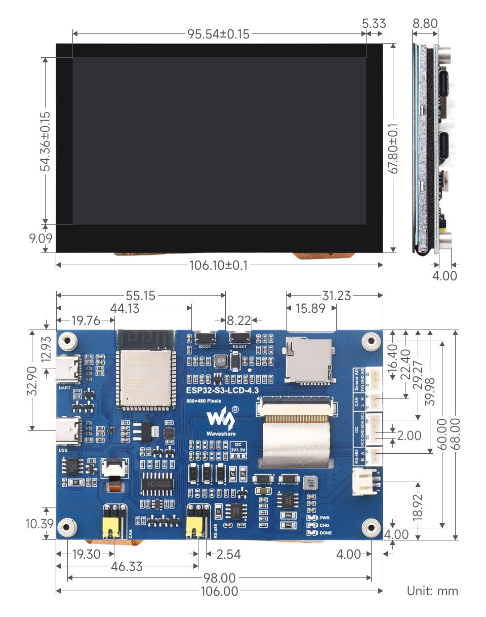 ESP32-S3 4.3-Inch Capacitive Touch Screen Development Board Dual-Core Processor 240MHz Support WiFi Bluetooth On-Board Antenna WSJIT