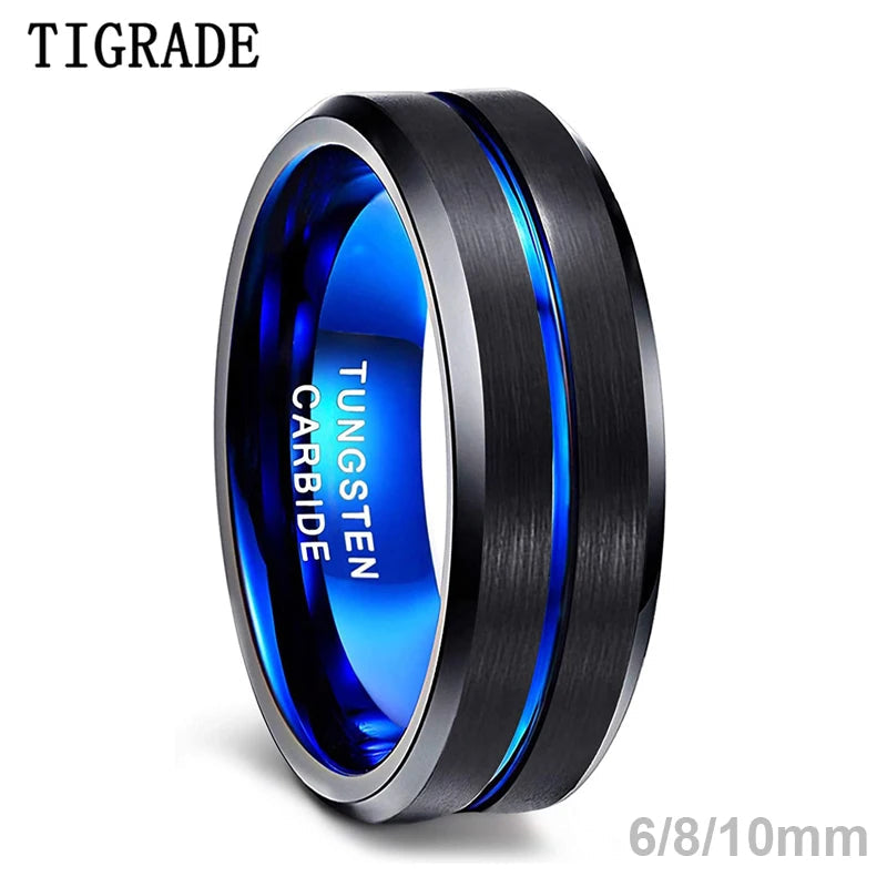 TIGRADE 6/8/10mm Blue&Black Mens Tungsten Carbide Ring Blue Line Design For Women Wedding Engagement Rings Fashion Size 6 -17 WSJIT