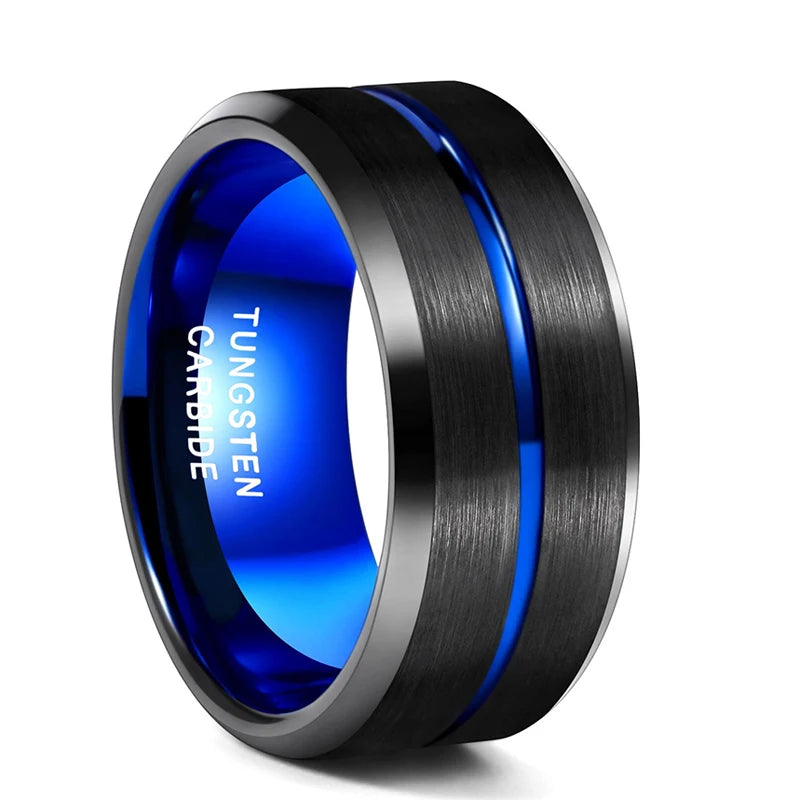 TIGRADE 6/8/10mm Blue&Black Mens Tungsten Carbide Ring Blue Line Design For Women Wedding Engagement Rings Fashion Size 6 -17 WSJIT