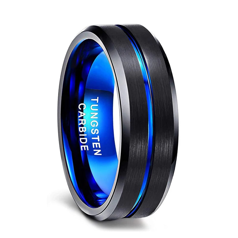 TIGRADE 6/8/10mm Blue&Black Mens Tungsten Carbide Ring Blue Line Design For Women Wedding Engagement Rings Fashion Size 6 -17 WSJIT