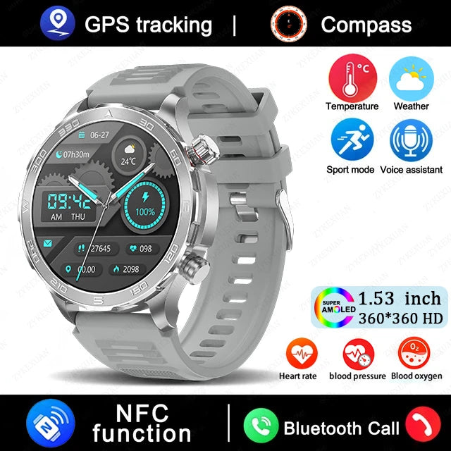 2025 New Bluetooth Call Smart Watch Men For Huawei AMOLED HD Large Screen Heart Rate NFC IP68 Waterproof GPS Sports Smart Watch WSJIT