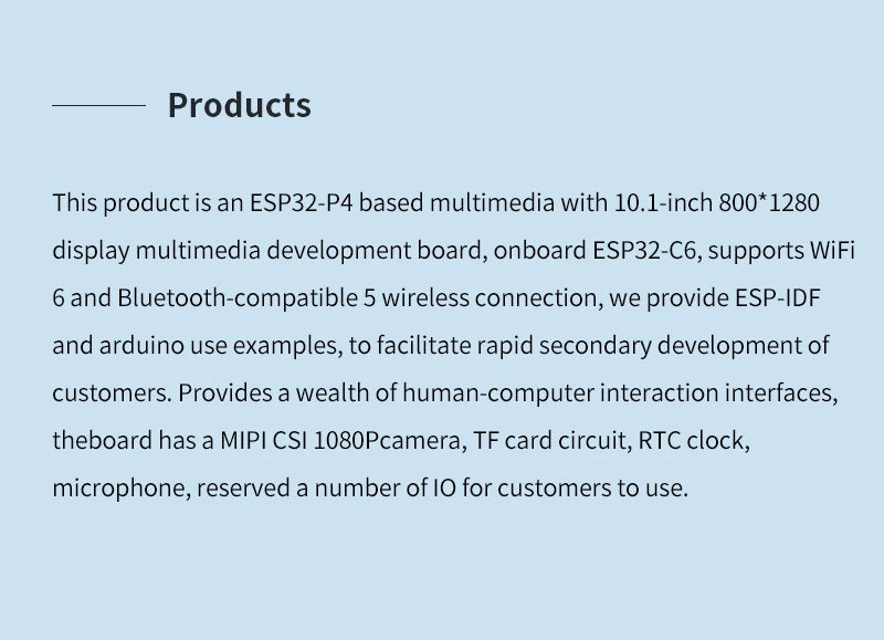 ESP32 P4 10.1 Inch Development Board Display Capacitive Touch 1280*800 IPS Screen Support WiFi6 BT5 for ESP-IDF Arduino LVGL WSJIT