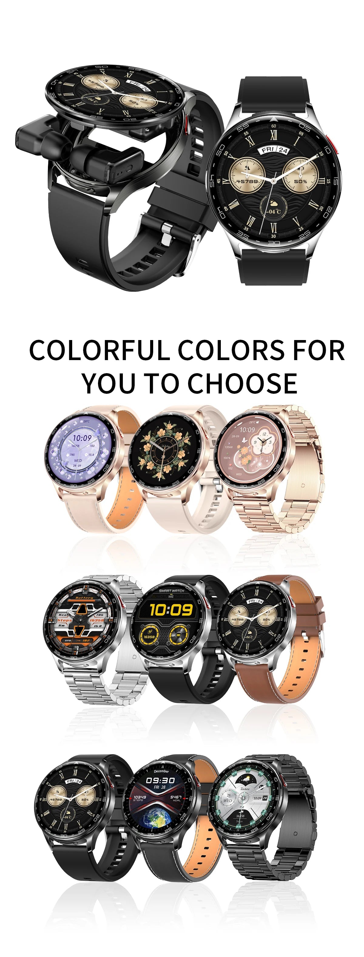 2025 New Smart Watch TWS 2-in-1 Bluetooth Earphones 1.39 inch Full Touch Screen HIFI 9D Sound Quality Sports Health Monitoring WSJIT