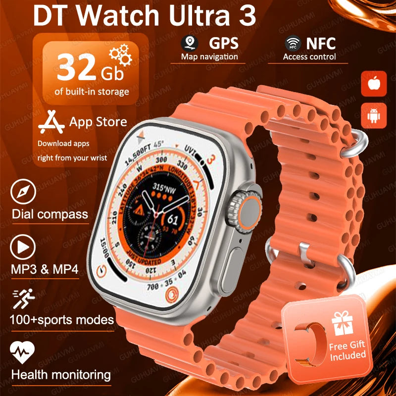 IOS DT Watch Ultra 3 32G RAM Watch GPS Map Video Call NFC Compass AI Dial Sport Fitness tracker Smart bracelet Official Original WSJIT
