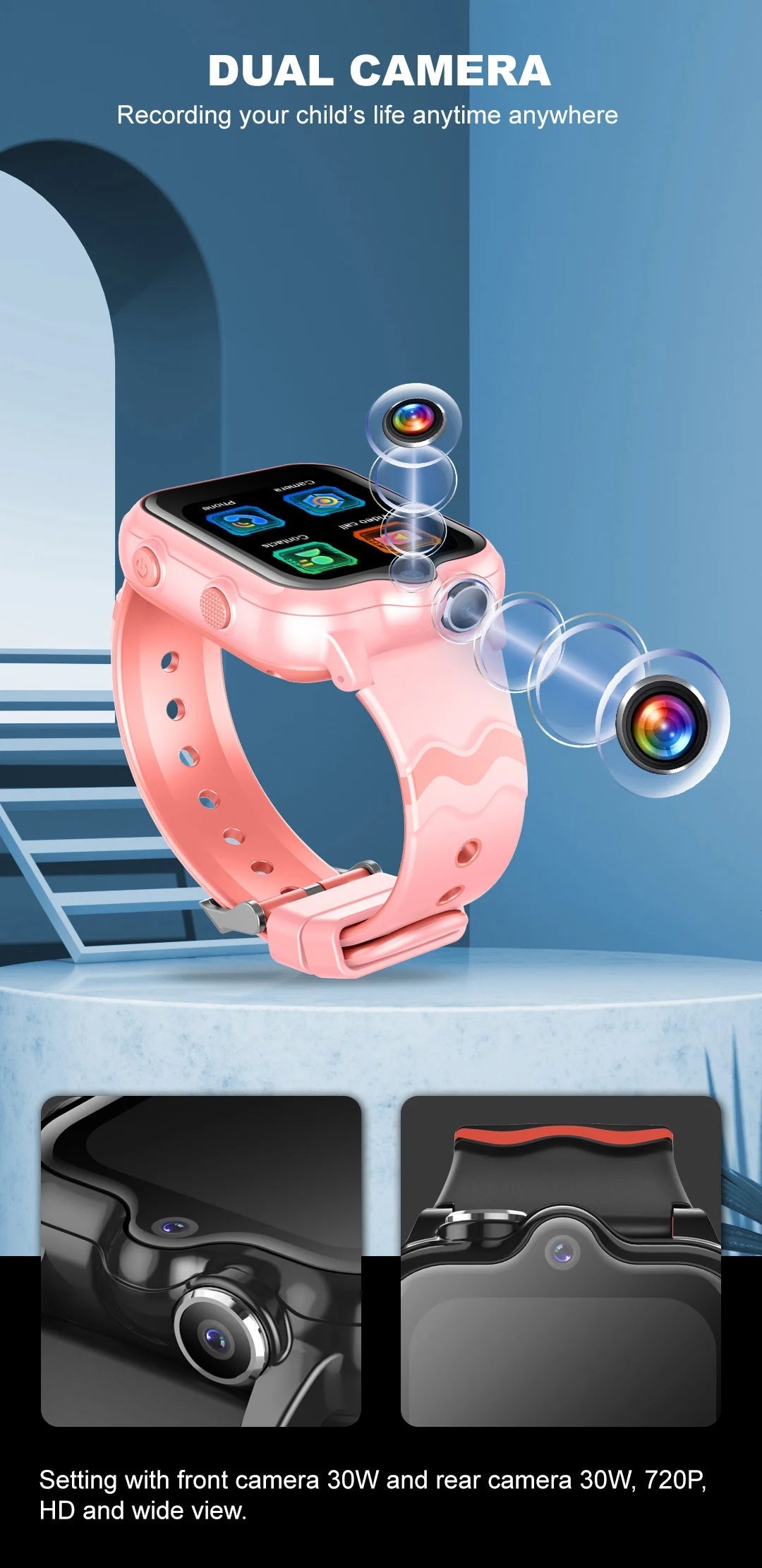 2025 New Smart Watches 4G Kids GPS AGPS LBS SOS Music Playback Dual Camera Smartwatch Waterproof 900mAh Boy Girl Children Gift WSJIT