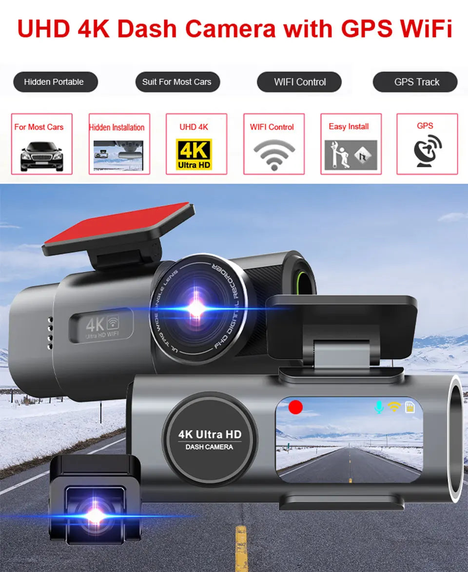 4K UHD Dual Lens Dash Cam Front Rear Night Vision Black-2