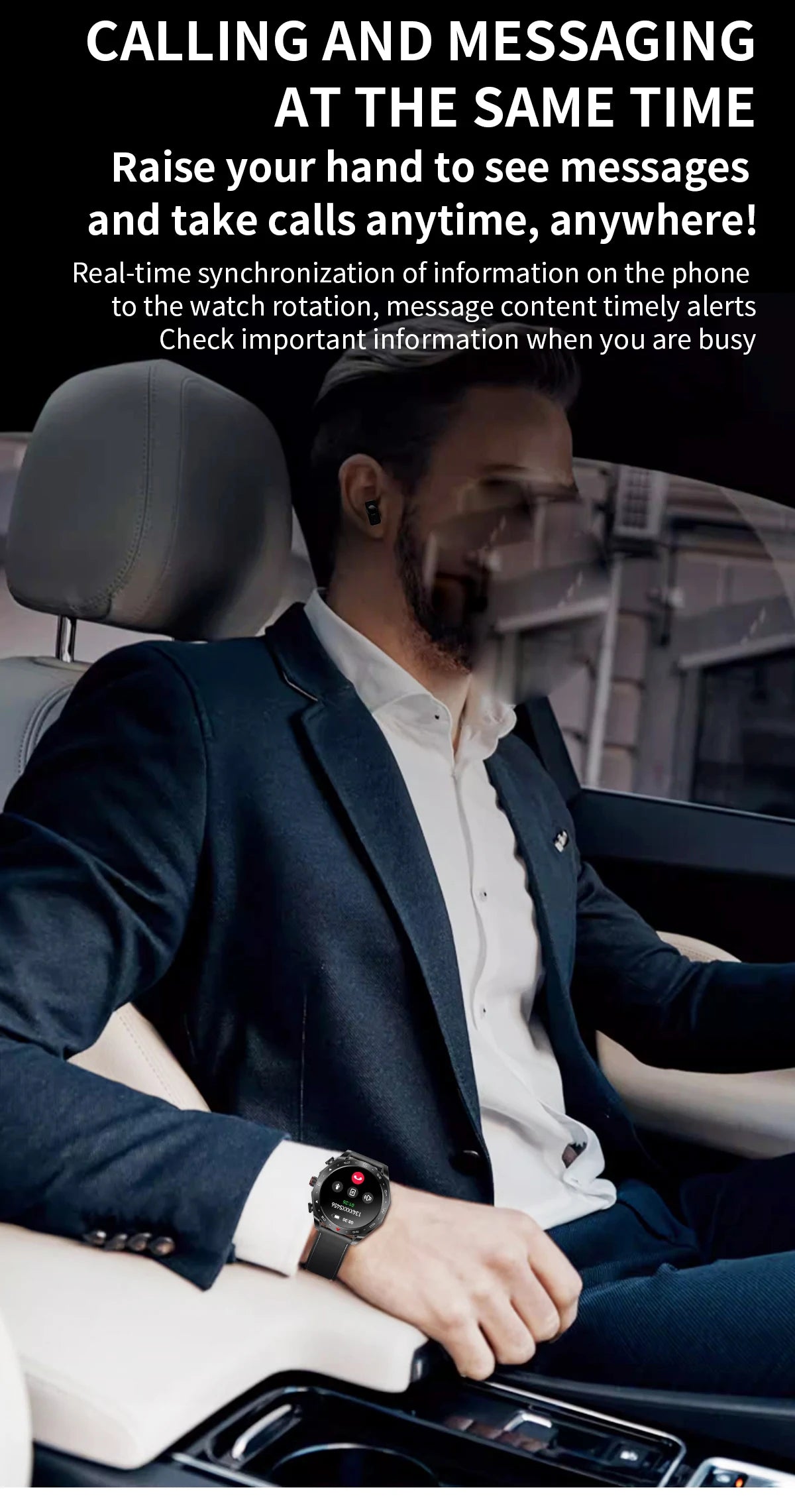 Men's super smart watch with 400mAh large battery and stainless steel body sturdy and durable with Bluetooth calling function WSJIT