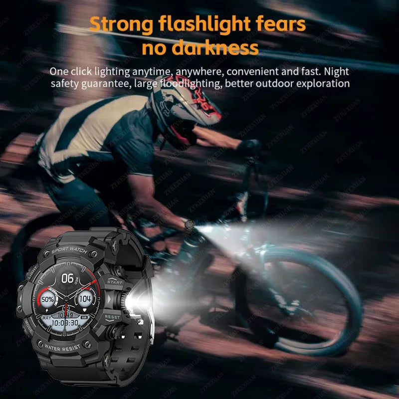 2025 Rugged Sport Smart Watch Bluetooth Calls Colorful Waterproof Military Smartwatches with Flashlight SOS COMPASS for Phone WSJIT