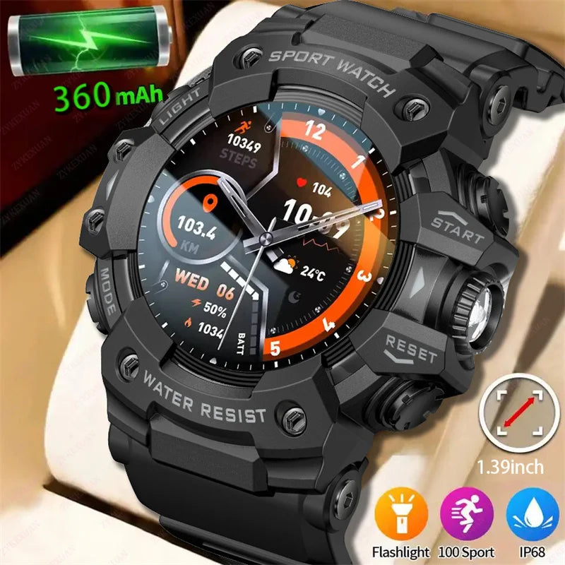 2025 Rugged Sport Smart Watch Bluetooth Calls Colorful Waterproof Military Smartwatches with Flashlight SOS COMPASS for Phone WSJIT