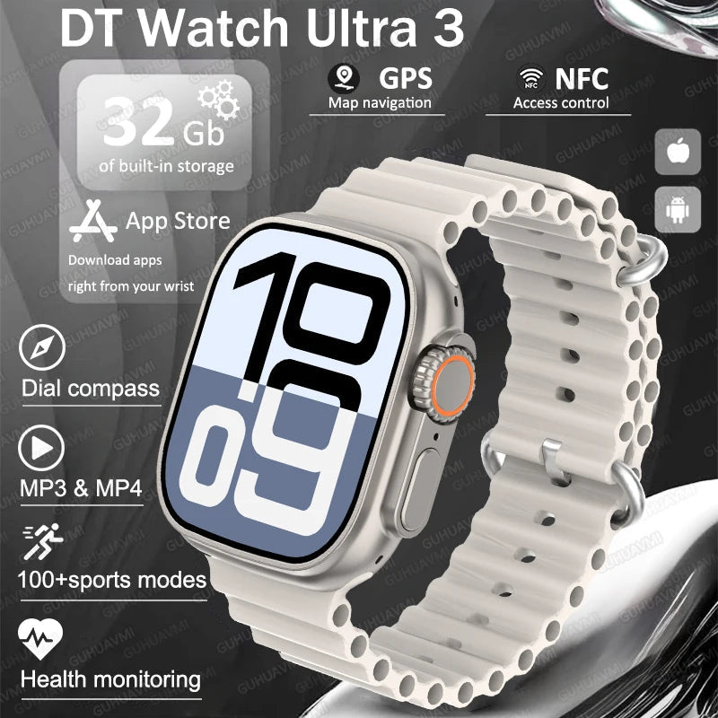 IOS DT Watch Ultra 3 32G RAM Watch GPS Map Video Call NFC Compass AI Dial Sport Fitness tracker Smart bracelet Official Original WSJIT