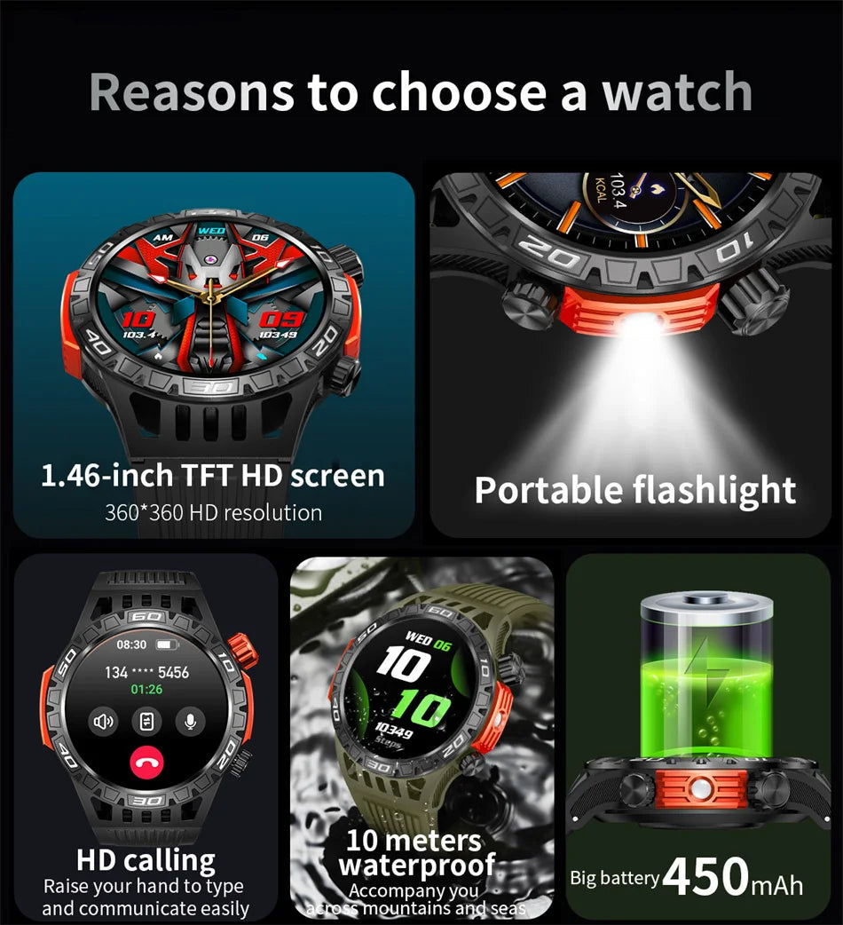 Smart Watch Men With LED Lighting Compass Sports Fitness Tracker Watch IP68 Waterproof Bluetooth Talk SmartWatch For Android IOS WSJIT