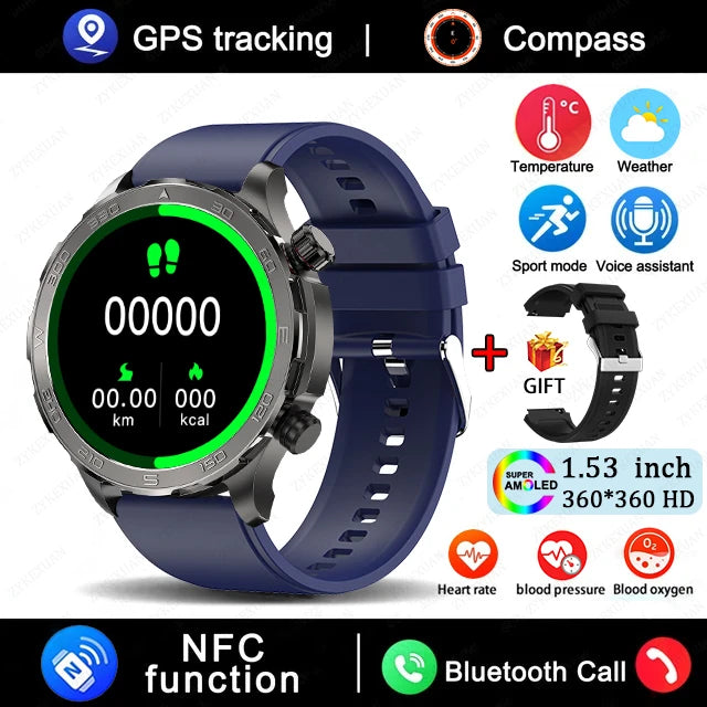 2025 New Bluetooth Call Smart Watch Men For Huawei AMOLED HD Large Screen Heart Rate NFC IP68 Waterproof GPS Sports Smart Watch WSJIT