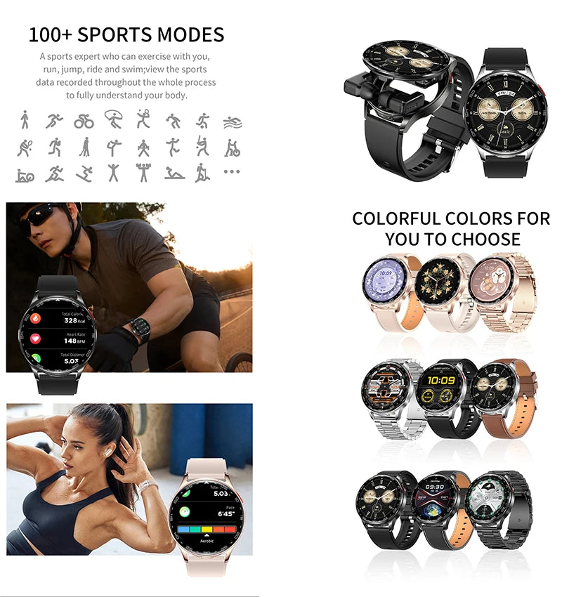 2025 New Smart Watch TWS 2-in-1 Bluetooth Earphones 1.39 inch Full Touch Screen HIFI 9D Sound Quality Sports Health Monitoring WSJIT