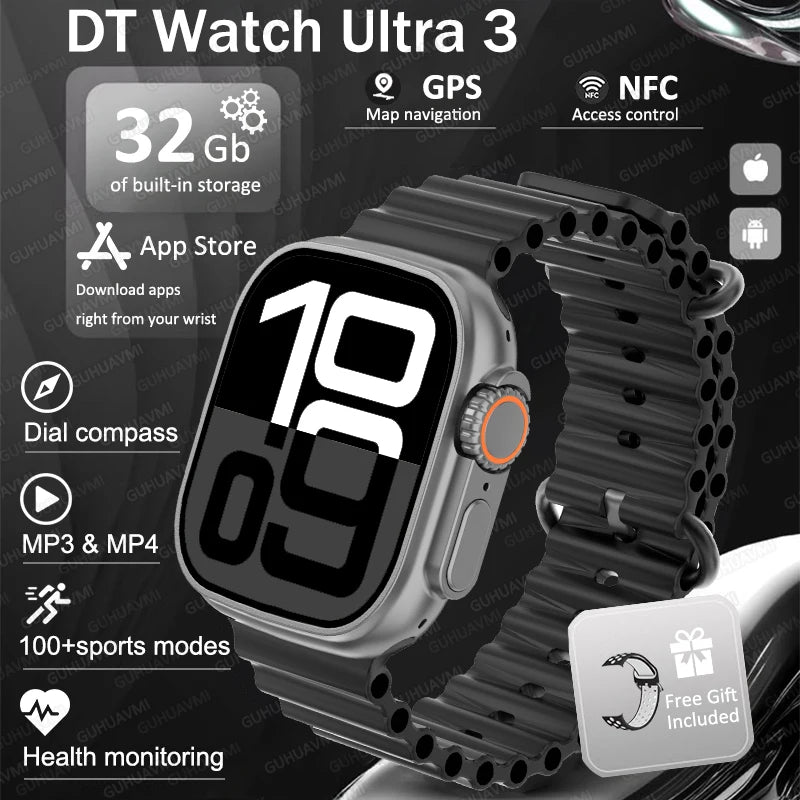 IOS DT Watch Ultra 3 32G RAM Watch GPS Map Video Call NFC Compass AI Dial Sport Fitness tracker Smart bracelet Official Original WSJIT