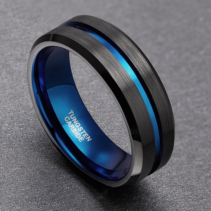 TIGRADE 6/8/10mm Blue&Black Mens Tungsten Carbide Ring Blue Line Design For Women Wedding Engagement Rings Fashion Size 6 -17 WSJIT