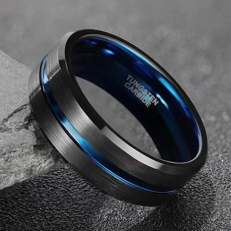 TIGRADE 6/8/10mm Blue&Black Mens Tungsten Carbide Ring Blue Line Design For Women Wedding Engagement Rings Fashion Size 6 -17 WSJIT