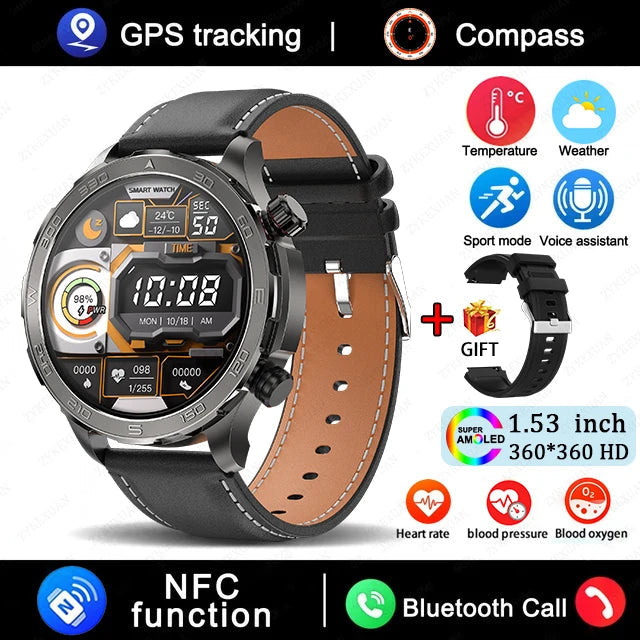 2025 New Bluetooth Call Smart Watch Men For Huawei AMOLED HD Large Screen Heart Rate NFC IP68 Waterproof GPS Sports Smart Watch WSJIT