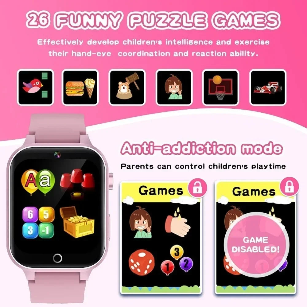 Smartwatch for Kids 4-12 Years HD Touch Screen 26 Puzzle Games MP3 Player Pedometer Flashlight Educational Gift WSJIT