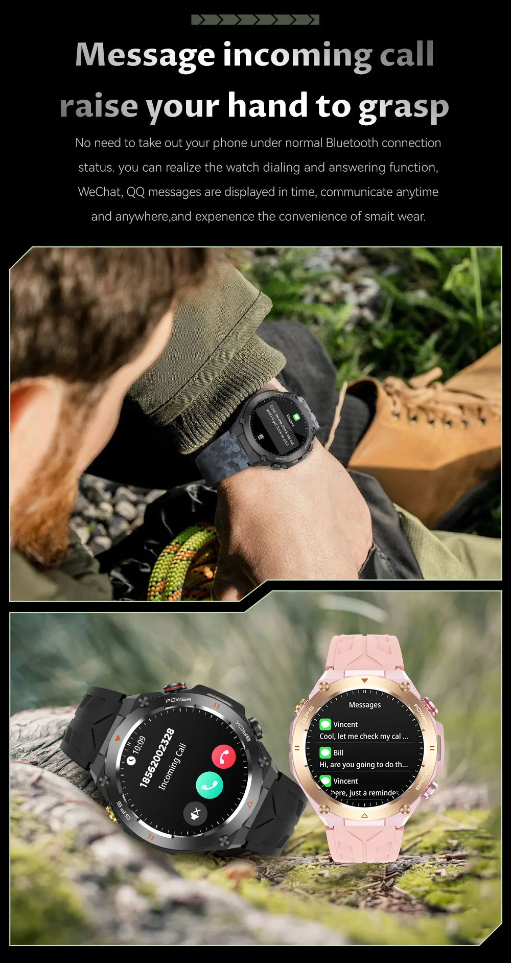 2025 New GPS Smart Watch 1.45" Ultra HD Display Built-in GPS & Compass Make/Receive Phone Calls Smart Bracelet 650mAh Battery WSJIT