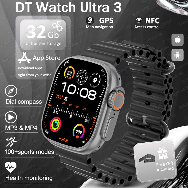 IOS DT Watch Ultra 3 32G RAM Watch GPS Map Video Call NFC Compass AI Dial Sport Fitness tracker Smart bracelet Official Original WSJIT
