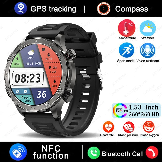 2025 New Bluetooth Call Smart Watch Men For Huawei AMOLED HD Large Screen Heart Rate NFC IP68 Waterproof GPS Sports Smart Watch WSJIT