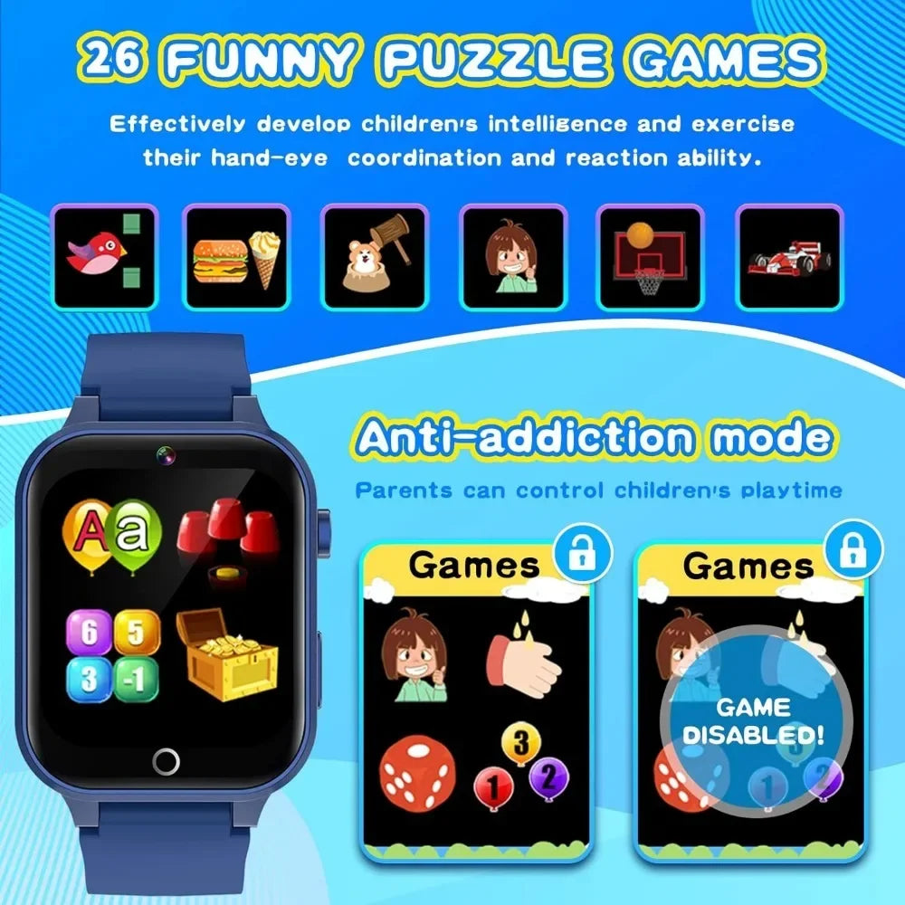 Smartwatch for Kids 4-12 Years HD Touch Screen 26 Puzzle Games MP3 Player Pedometer Flashlight Educational Gift WSJIT
