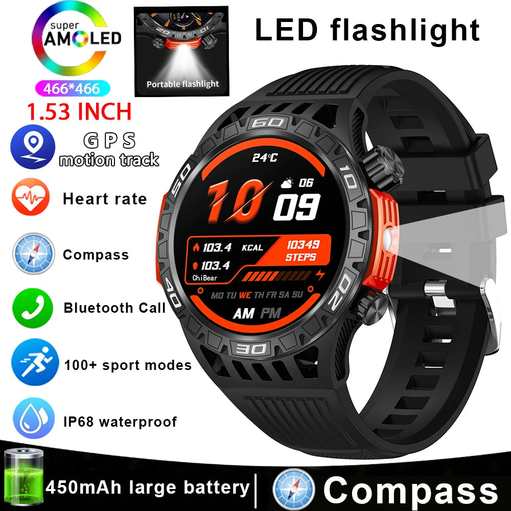 Smart Watch Men With LED Lighting Compass Sports Fitness Tracker Watch IP68 Waterproof Bluetooth Talk SmartWatch For Android IOS WSJIT