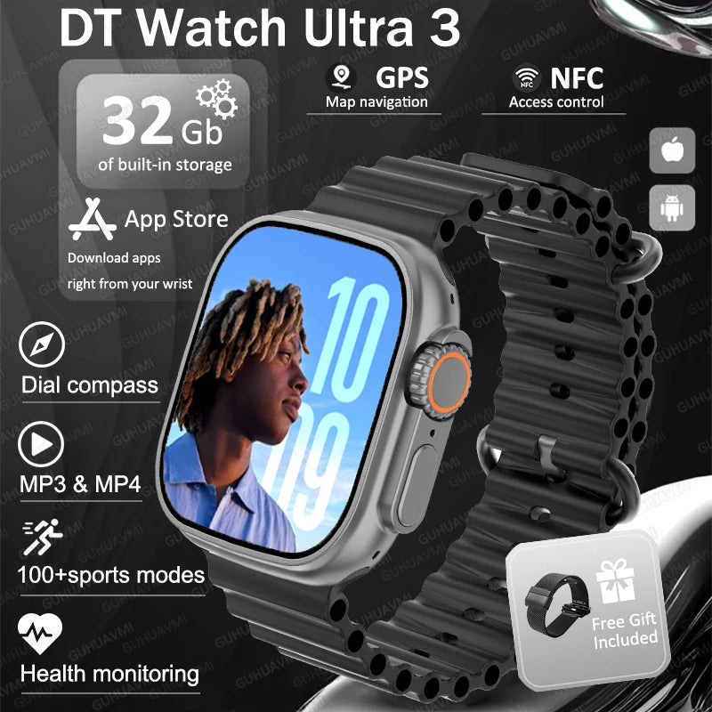 IOS DT Watch Ultra 3 32G RAM Watch GPS Map Video Call NFC Compass AI Dial Sport Fitness tracker Smart bracelet Official Original WSJIT