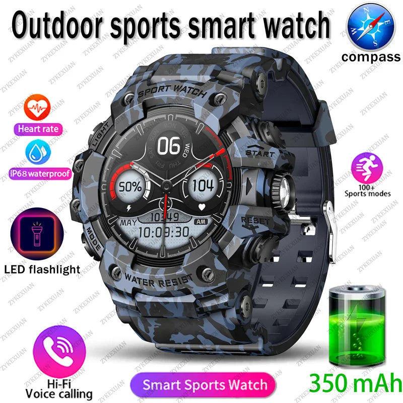 2025 Rugged Sport Smart Watch Bluetooth Calls Colorful Waterproof Military Smartwatches with Flashlight SOS COMPASS for Phone WSJIT