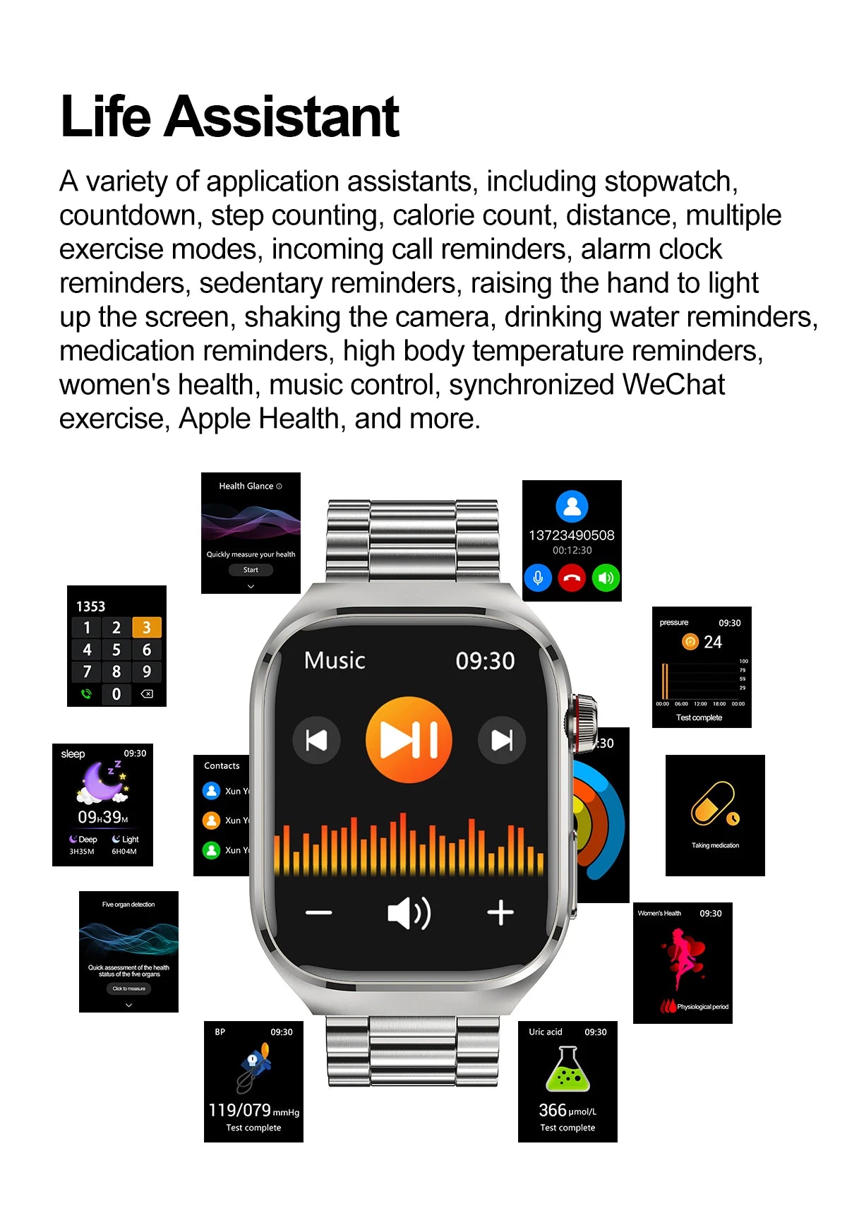 2025New Micro Physical Examination Smart Watch For Men Uric Acid Body Fat Five Organ Health Watches Bluetooth Call SmartBracelet WSJIT