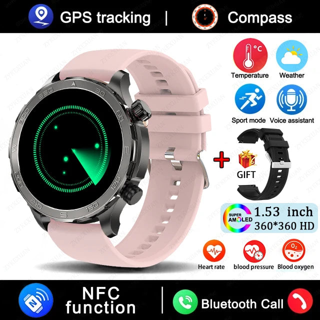 2025 New Bluetooth Call Smart Watch Men For Huawei AMOLED HD Large Screen Heart Rate NFC IP68 Waterproof GPS Sports Smart Watch WSJIT