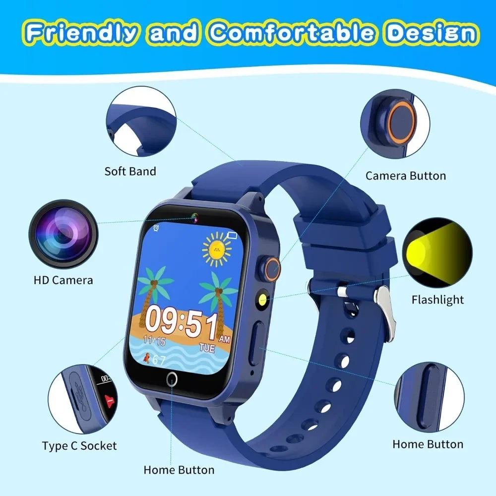 Smartwatch for Kids 4-12 Years HD Touch Screen 26 Puzzle Games MP3 Player Pedometer Flashlight Educational Gift WSJIT