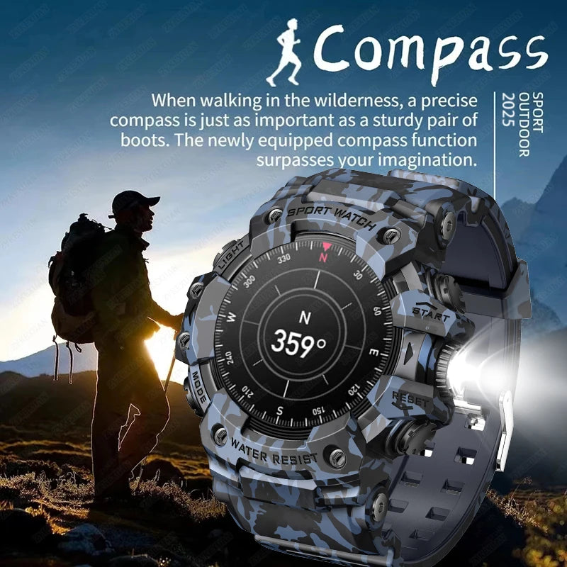 2025 Rugged Sport Smart Watch Bluetooth Calls Colorful Waterproof Military Smartwatches with Flashlight SOS COMPASS for Phone WSJIT