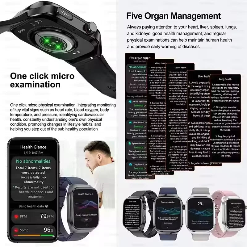 2025New Micro Physical Examination Smart Watch For Men Uric Acid Body Fat Five Organ Health Watches Bluetooth Call SmartBracelet WSJIT