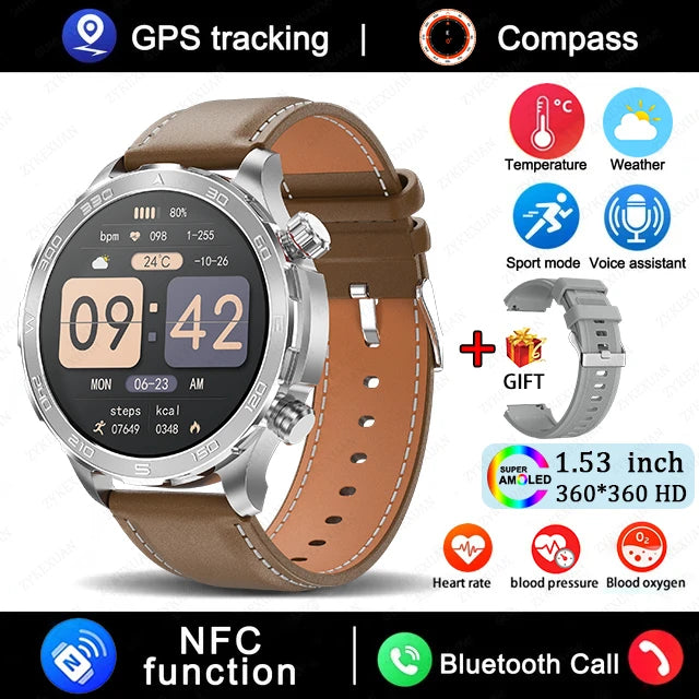 2025 New Bluetooth Call Smart Watch Men For Huawei AMOLED HD Large Screen Heart Rate NFC IP68 Waterproof GPS Sports Smart Watch WSJIT