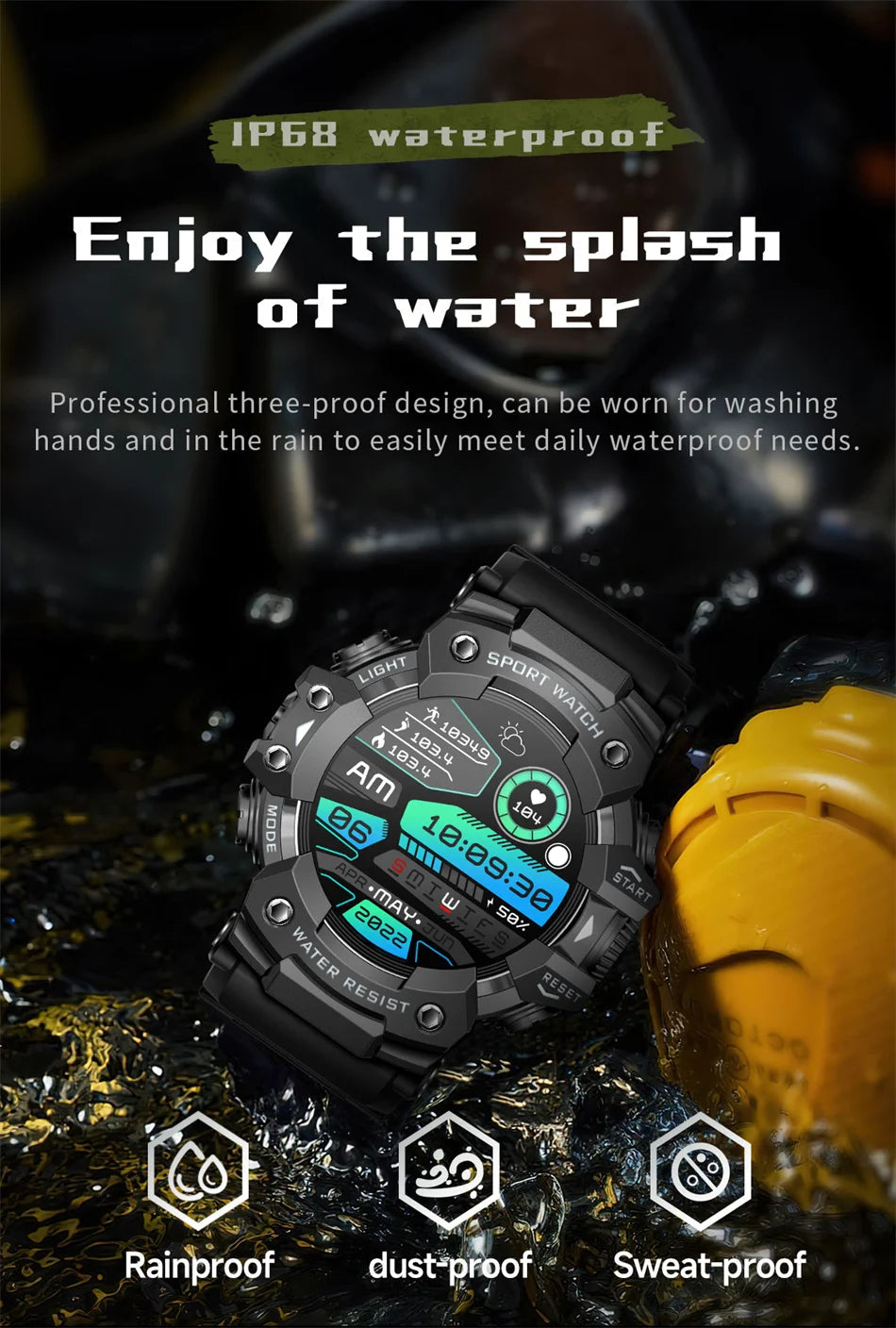 2025 Rugged Sport Smart Watch Bluetooth Calls Colorful Waterproof Military Smartwatches with Flashlight SOS COMPASS for Phone WSJIT