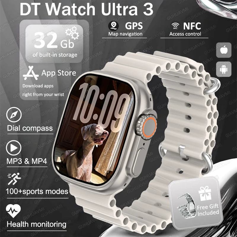 IOS DT Watch Ultra 3 32G RAM Watch GPS Map Video Call NFC Compass AI Dial Sport Fitness tracker Smart bracelet Official Original WSJIT